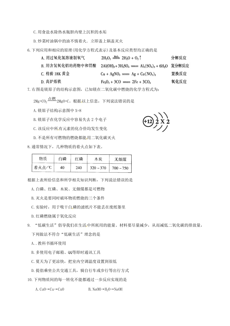 2019版九年级化学下学期二模试题.doc_第2页