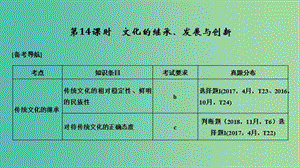 浙江省2019高考政治二輪復習高分突破 第一篇 考點練講專題 三 文化生活 第14課時 文化的繼承、發(fā)展與創(chuàng)新課件.ppt