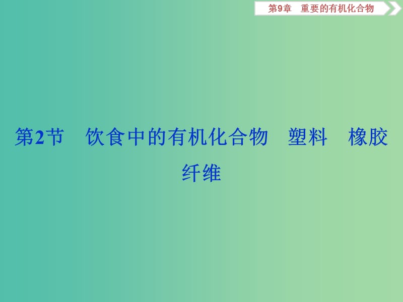 2020版高考化学大一轮复习 第9章 重要的有机化合物 3 第2节 饮食中的有机化合物 塑料 橡胶 纤维课件 鲁科版.ppt_第1页