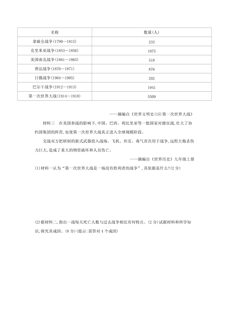 河北专版2019版中考历史总复习主题十九第一次世界大战和战后初期的世界河北中考题组模拟试题.doc_第2页