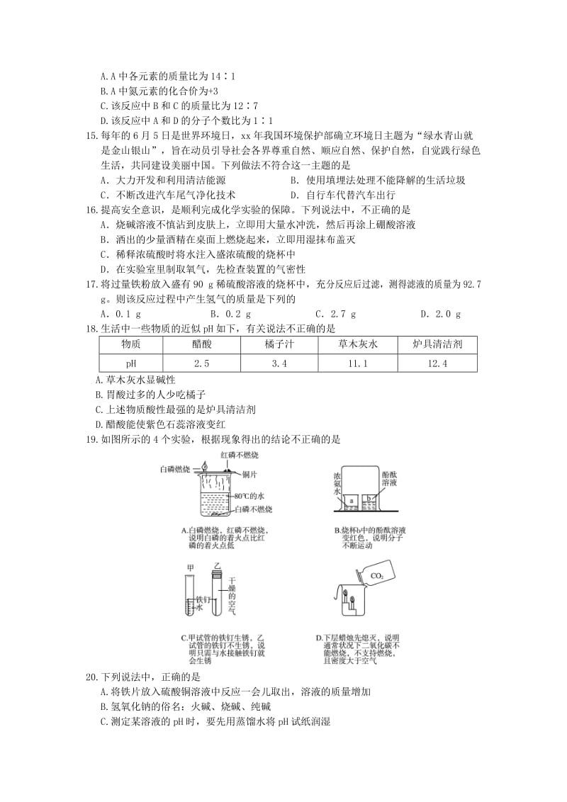 山东省临沂地区中考化学押题试题.doc_第3页