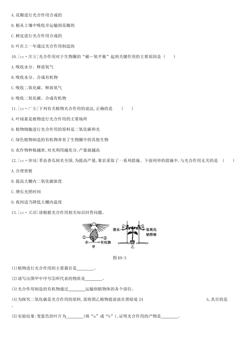 2019年中考生物 专题复习三 生物圈中的绿色植物 课时训练09 绿色植物的光合作用 新人教版.doc_第3页