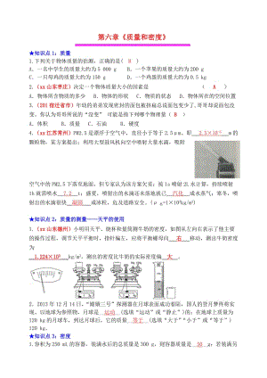 2019年中考物理總復(fù)習(xí) 效果跟蹤檢測 第6章 質(zhì)量和密度.doc