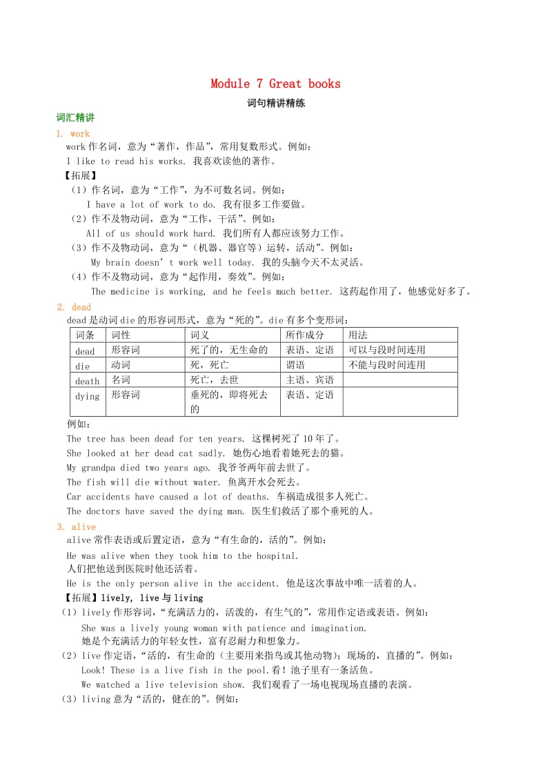 2018-2019學(xué)年九年級(jí)英語上冊(cè) Module 7 Great books詞句精講精練（含解析）（新版）外研版.doc