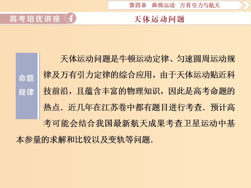 （江蘇專用）2020版高考物理大一輪復(fù)習(xí) 第四章 曲線運(yùn)動(dòng) 萬有引力與航天 高考培優(yōu)講座4 天體運(yùn)動(dòng)問題課件.ppt_第1頁