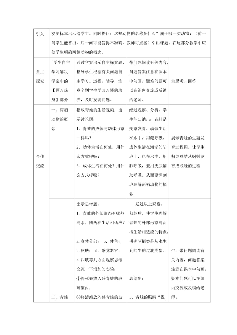 八年级生物上册 5.1.5《两栖动物和爬行动物》（第1课时）教案 （新版）新人教版.doc_第2页