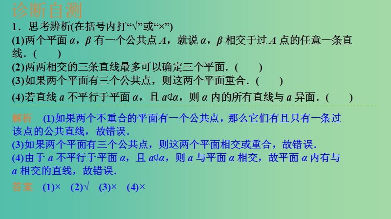 2020版高考数学一轮总复习 第八章 立体几何 第3节 空间点、直线、平面之间的位置关系课件.ppt_第2页