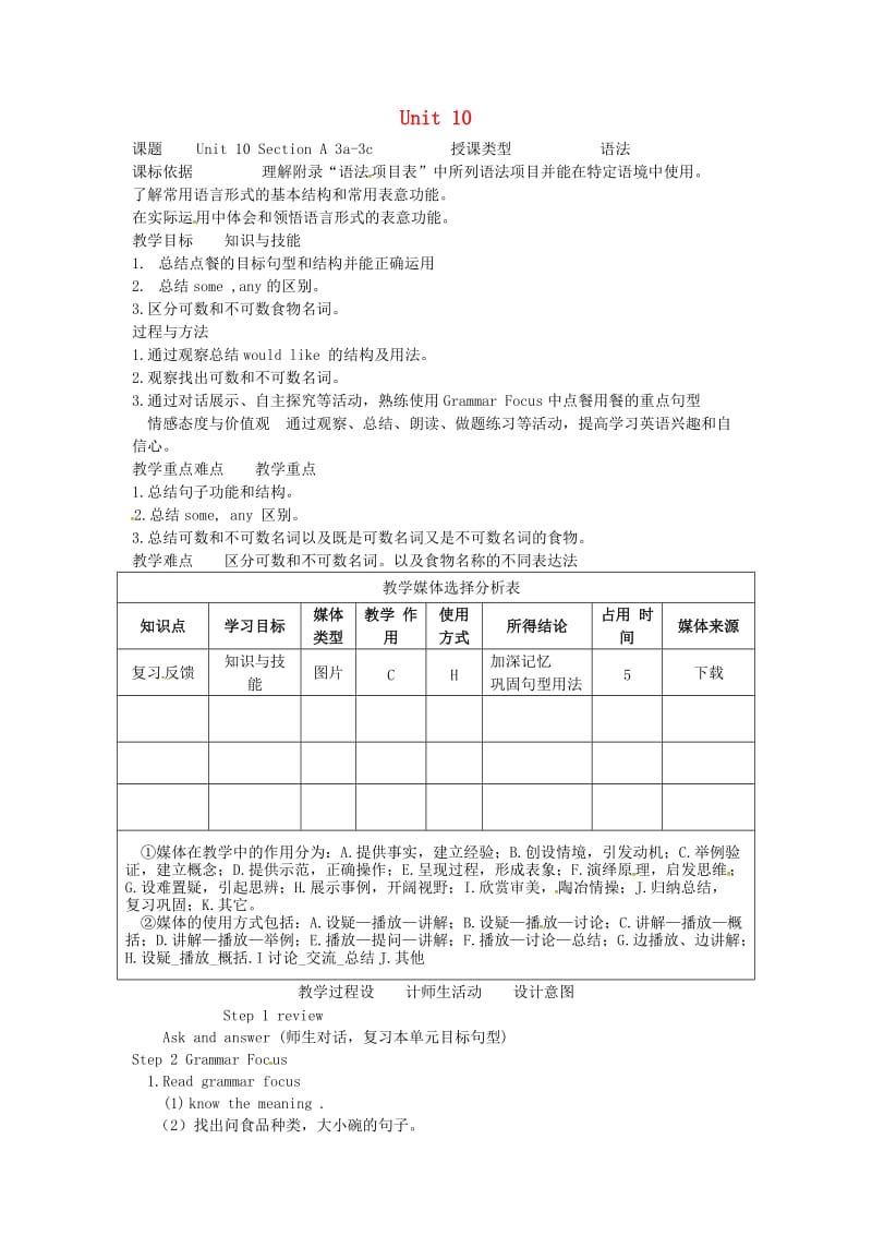 七年级英语下册 Unit 10 I’d like some noodles Section A（3a-3c）教学设计 人教新目标版.doc_第1页