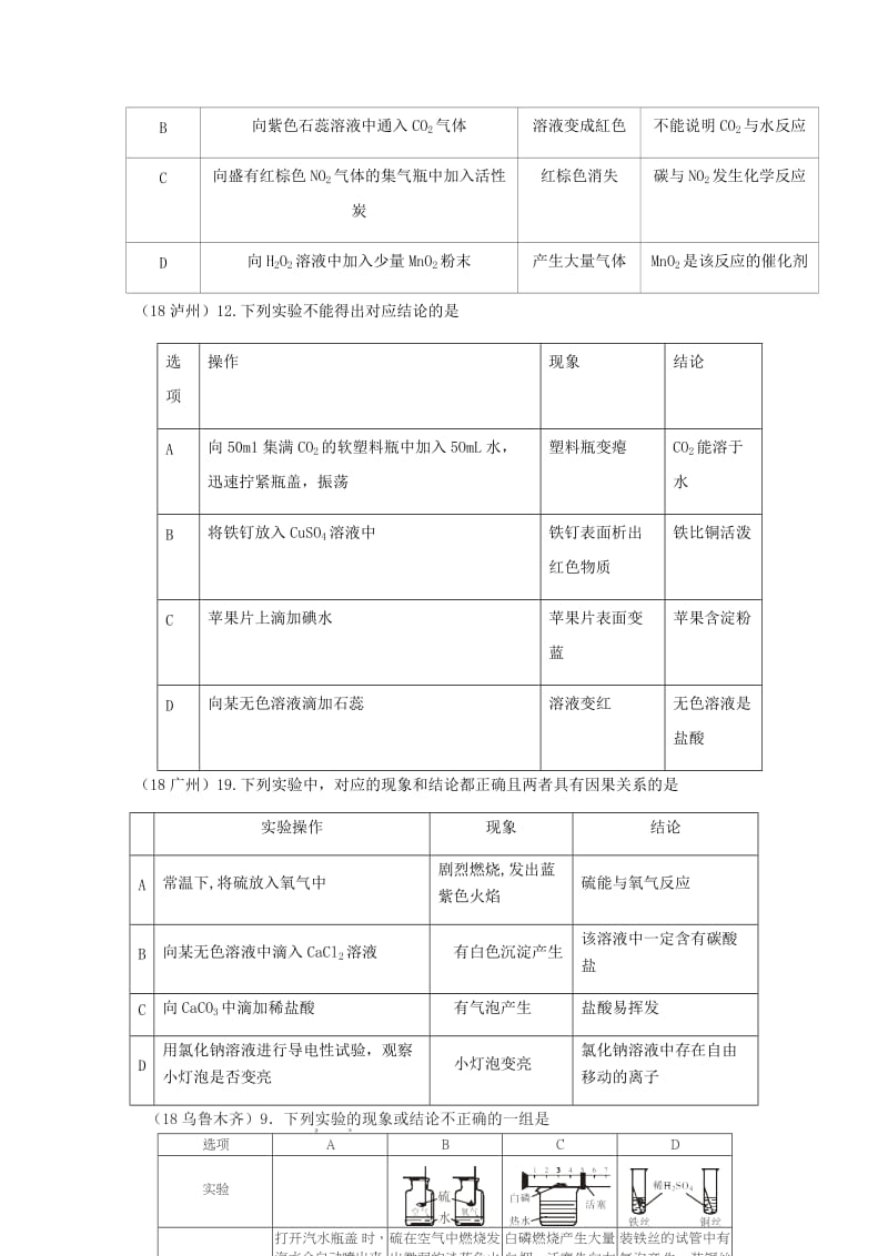 中考化学真题分类汇编 3 化学实验与探究 考点16 常用的化学实验技能 3实验方案 1操作、现象和结论.doc_第2页