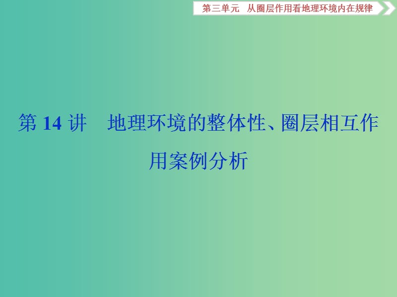 2019版高考地理一輪復習 第3章 從圈層作用看地理環(huán)境內在規(guī)律 第14講 地理環(huán)境的整體性、圈層相互作用案例分析課件 魯教版.ppt_第1頁