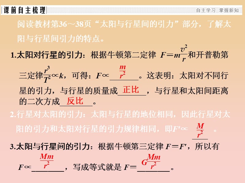 2017-2018学年高中物理 第6章 万有引力与航天 第2节 太阳与行星间的引力课件 新人教版必修2.ppt_第2页