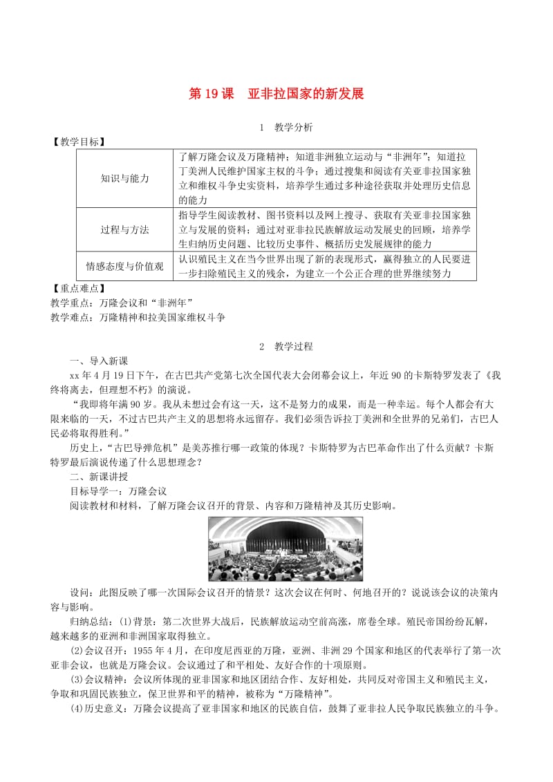 2019春九年级历史下册 第五单元 冷战和美苏对峙的世界 第19课 亚非拉国家的新发展教案 新人教版.doc_第1页