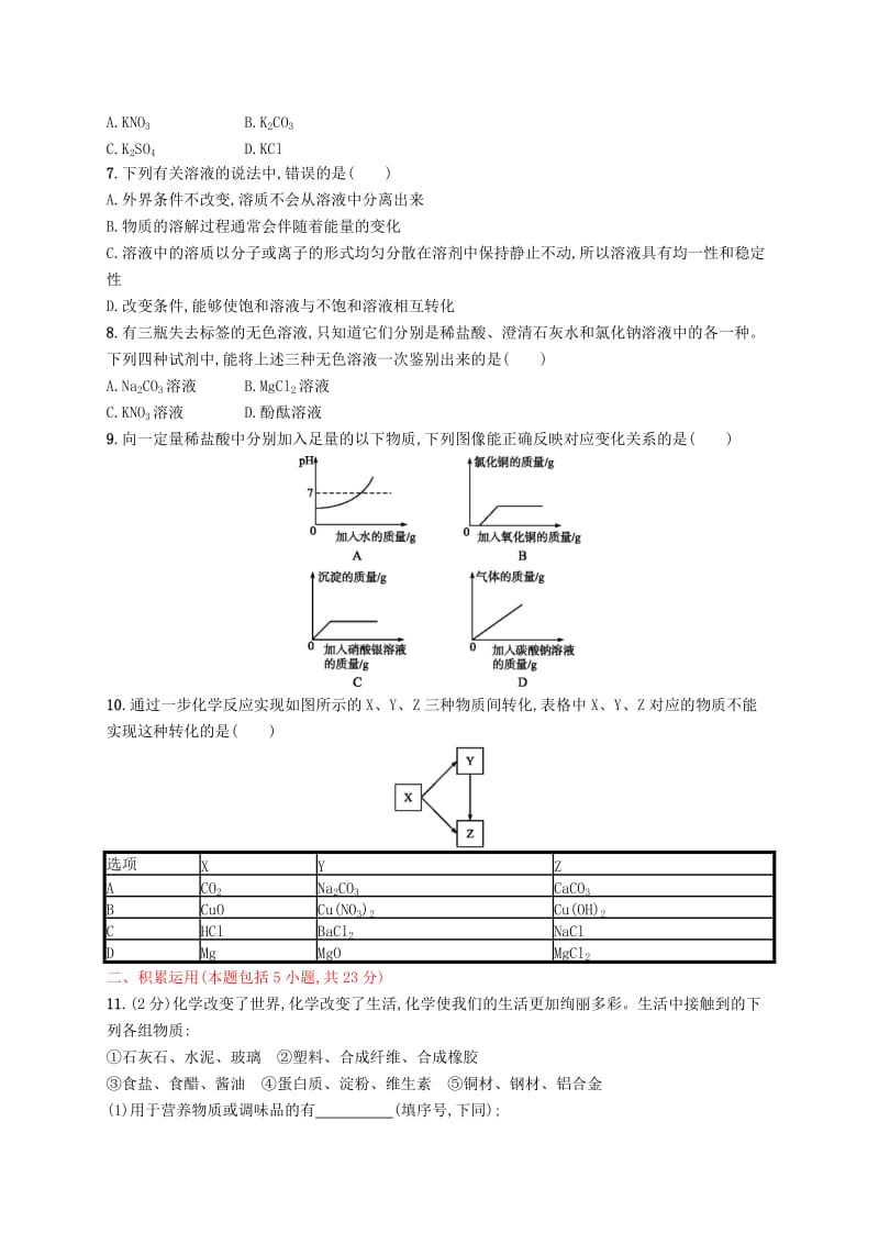 2019年春九年级化学下册 期末测评 （新版）新人教版.doc_第2页