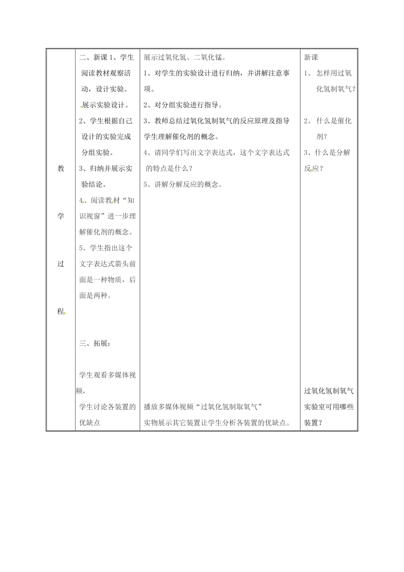 九年级化学上册第3章维持生命之气-氧气3.2制取氧气氧气的实验室制法第1课时教案新版粤教版.doc_第3页