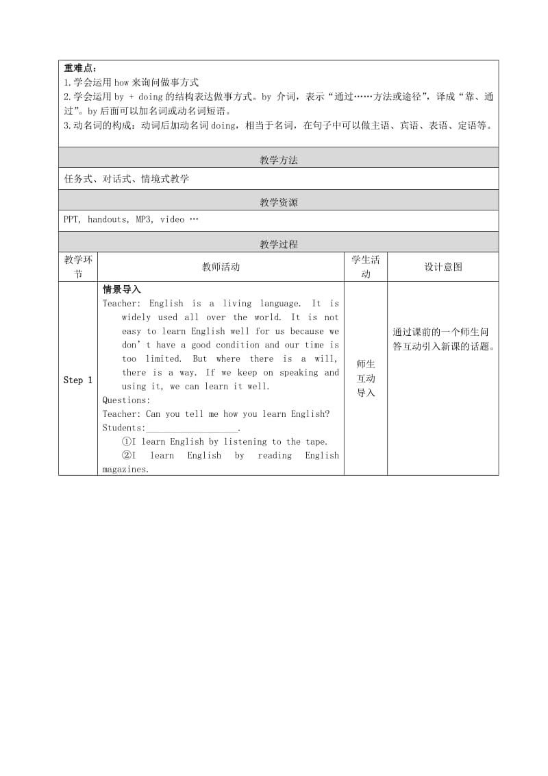 九年级英语全册 Unit 1 How can we become good learners Section A教学设计 人教新目标版.doc_第2页