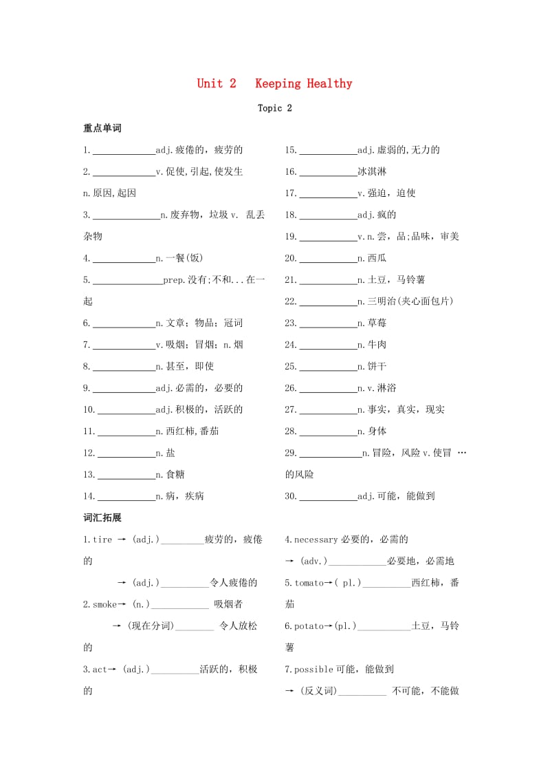 八年级英语上册 Unit 2 Keeping Healthy Topic 2 I must ask him to give up smoking练习 （新版）仁爱版.doc_第1页