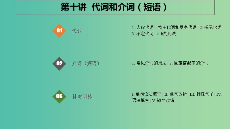 2019版高考英語大一輪復(fù)習(xí) 語法突破篇 10 代詞和介詞（短語）課件.ppt_第1頁