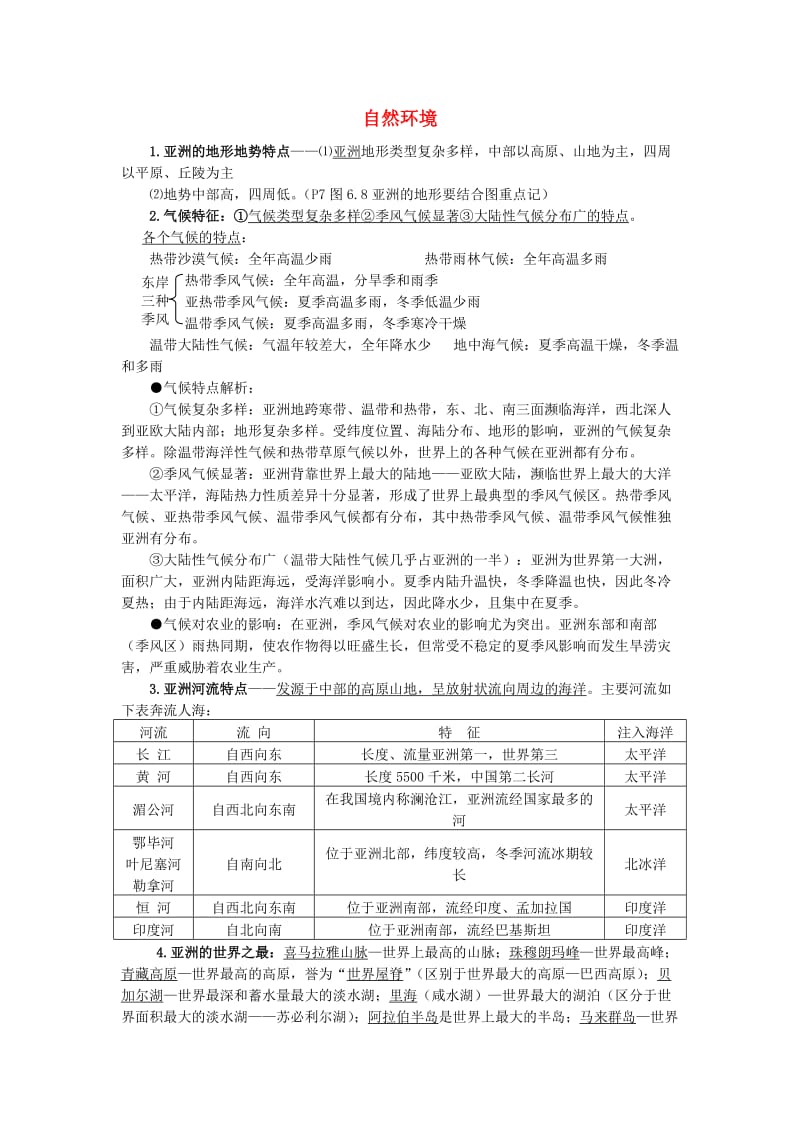 七年级地理下册 6.2 自然环境知识点归纳 新人教版.doc_第1页