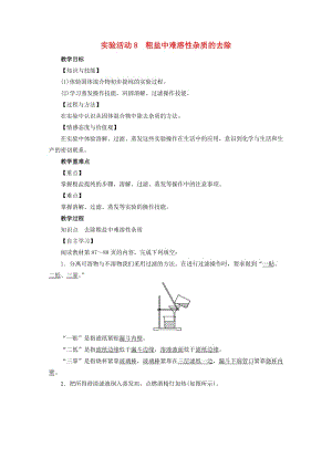 2019屆九年級化學下冊 第11單元 鹽 化肥 實驗活動8 粗鹽中難溶性雜質的去除教案 （新版）新人教版.doc