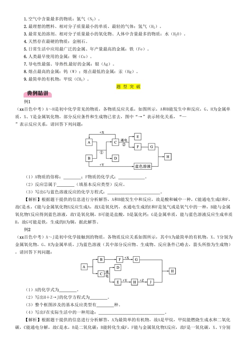 2019届中考化学复习 第2编 重点专题突破篇 专题突破4 推断题（框图型）（精讲）练习.doc_第3页