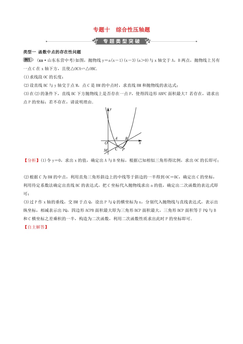 浙江省2019年中考数学专题复习 专题十 综合性压轴题训练.doc_第1页