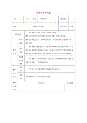 九年級政治全冊 第一單元 在社會生活中承擔責任 第二課 在承擔責任中 第1框 責任對于你我他教案 魯教版.doc