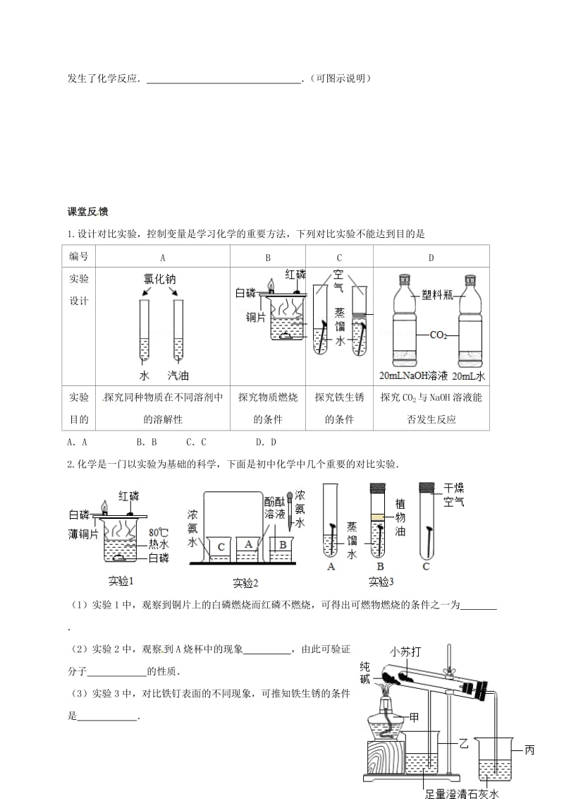 2019版中考化学专题复习 35 对比思想在实验中的应用活动学案（新版）新人教版.doc_第3页