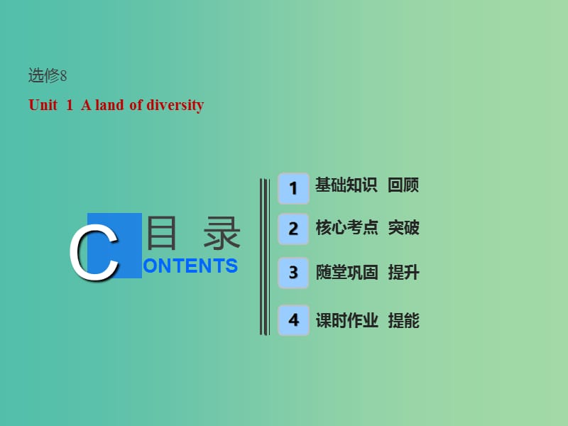 全国卷2019届高考英语一轮复习Unit1Alandofdiversity课件新人教版选修8 .ppt_第1页