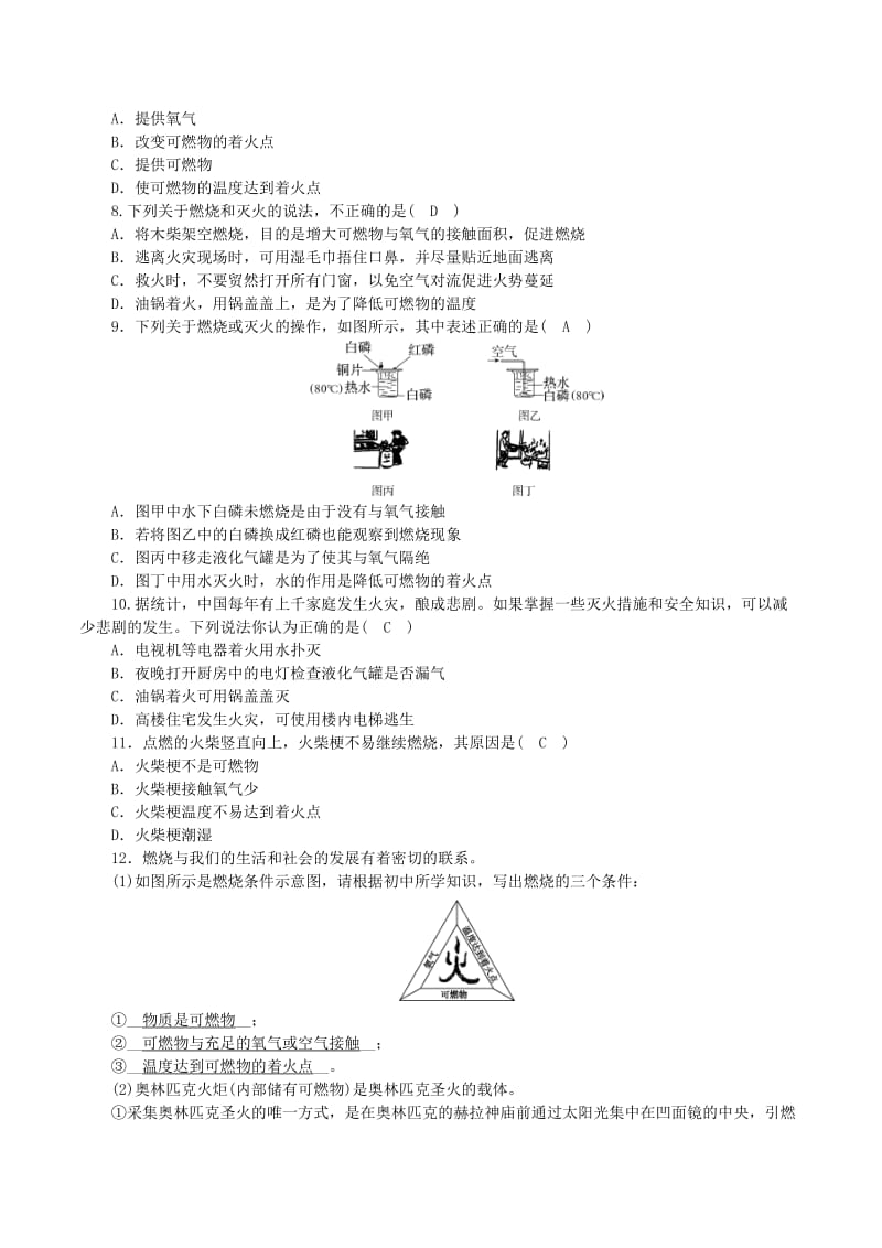 九年级化学上册 第六单元 燃料与燃烧 第1节 燃烧与灭火 第1课时 燃烧的条件 灭火的原理课时练习 鲁教版.doc_第2页