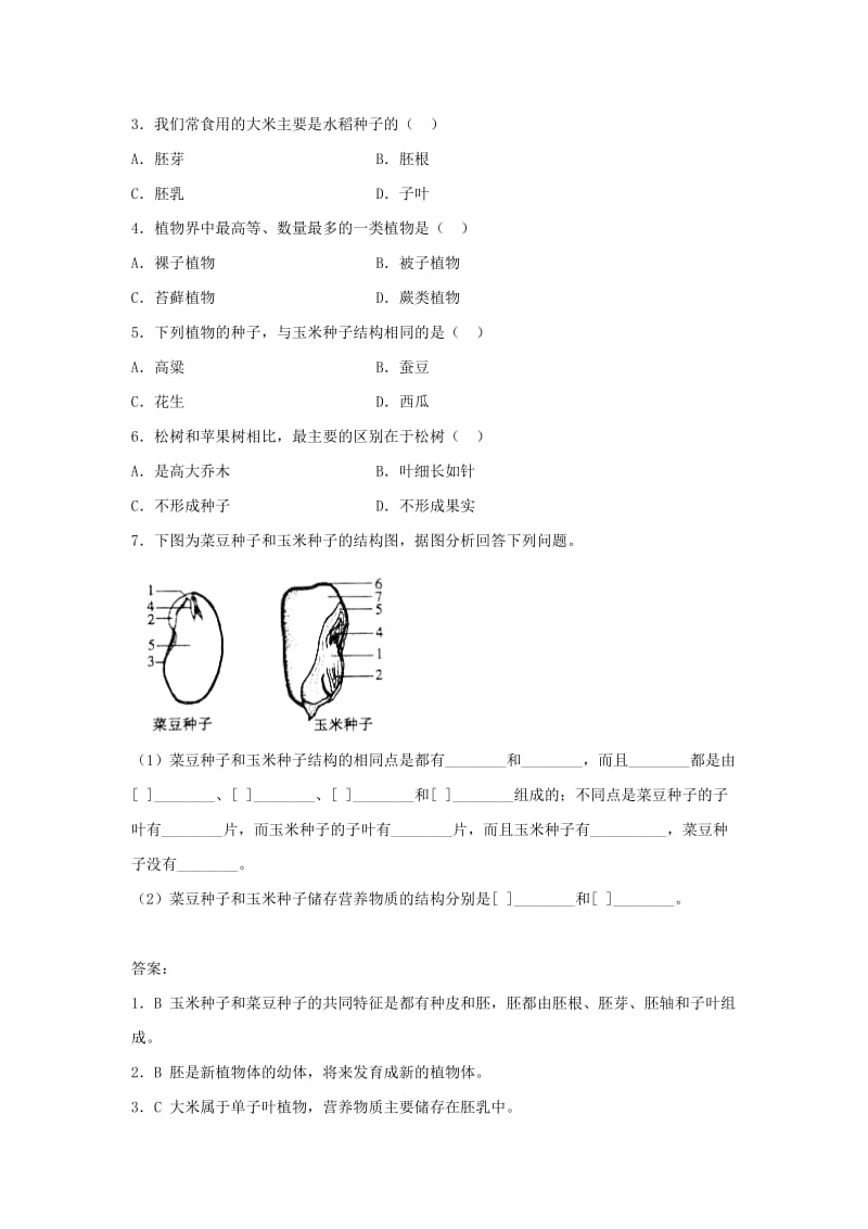 七年级生物上册 3.1.2种子植物练习 （新版）新人教版.doc_第3页