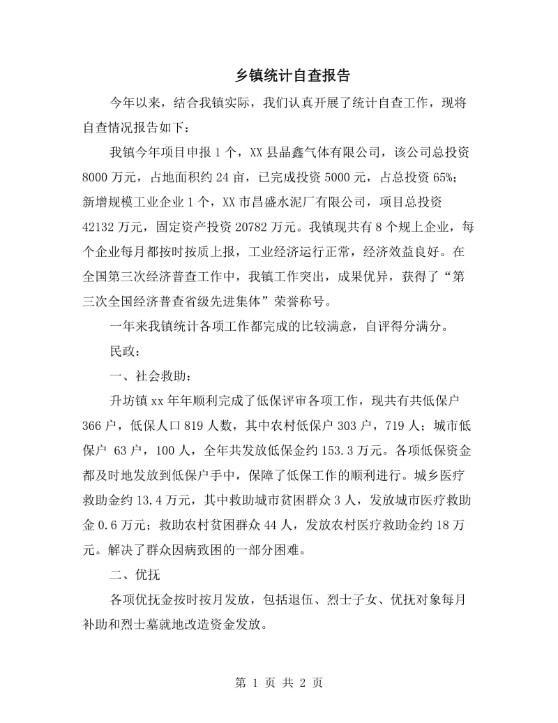 乡镇统计自查报告.doc_第1页