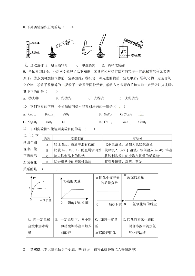 2019版九年级化学第三次中考模拟试题无答案.doc_第2页