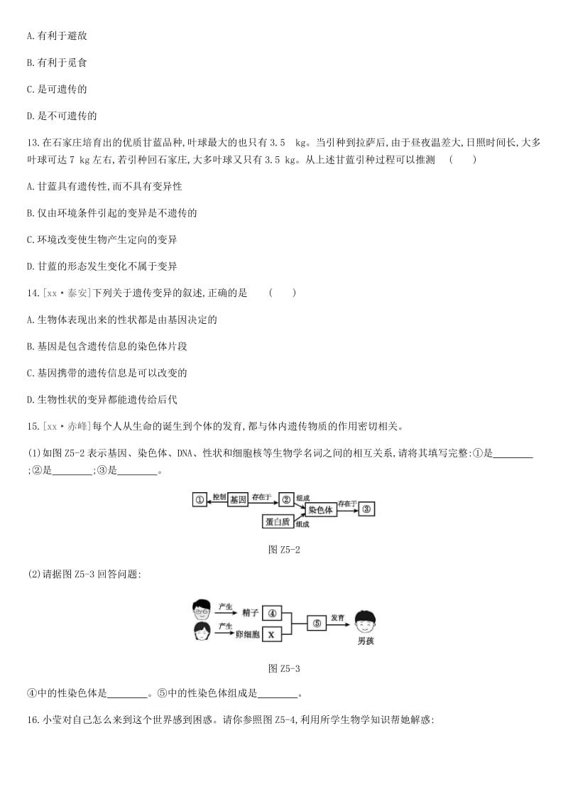 2019年中考生物 专项复习训练05 生物的生殖 发育与遗传 变异 新人教版.doc_第3页