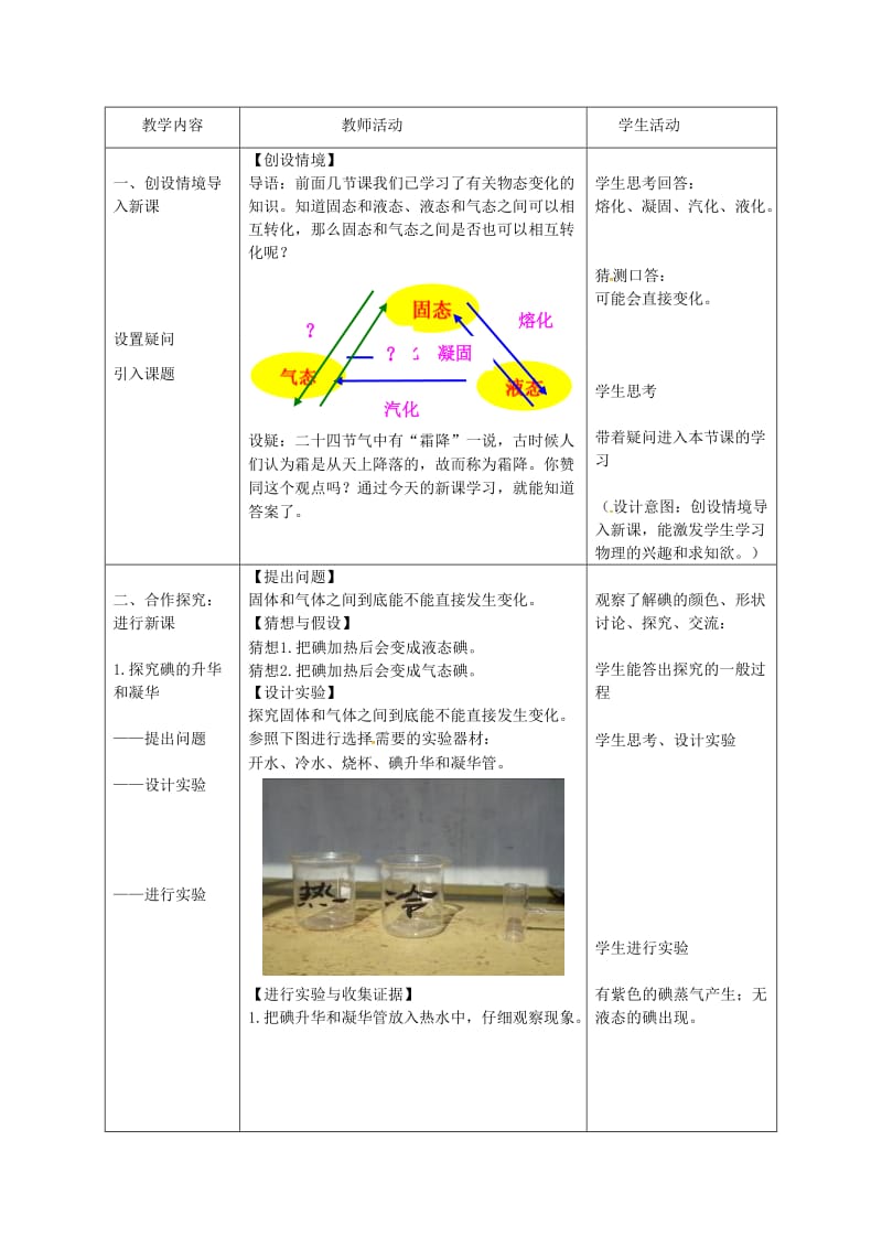 八年级物理上册 第3章 第4节 升华和凝华教学设计3 （新版）新人教版.doc_第2页