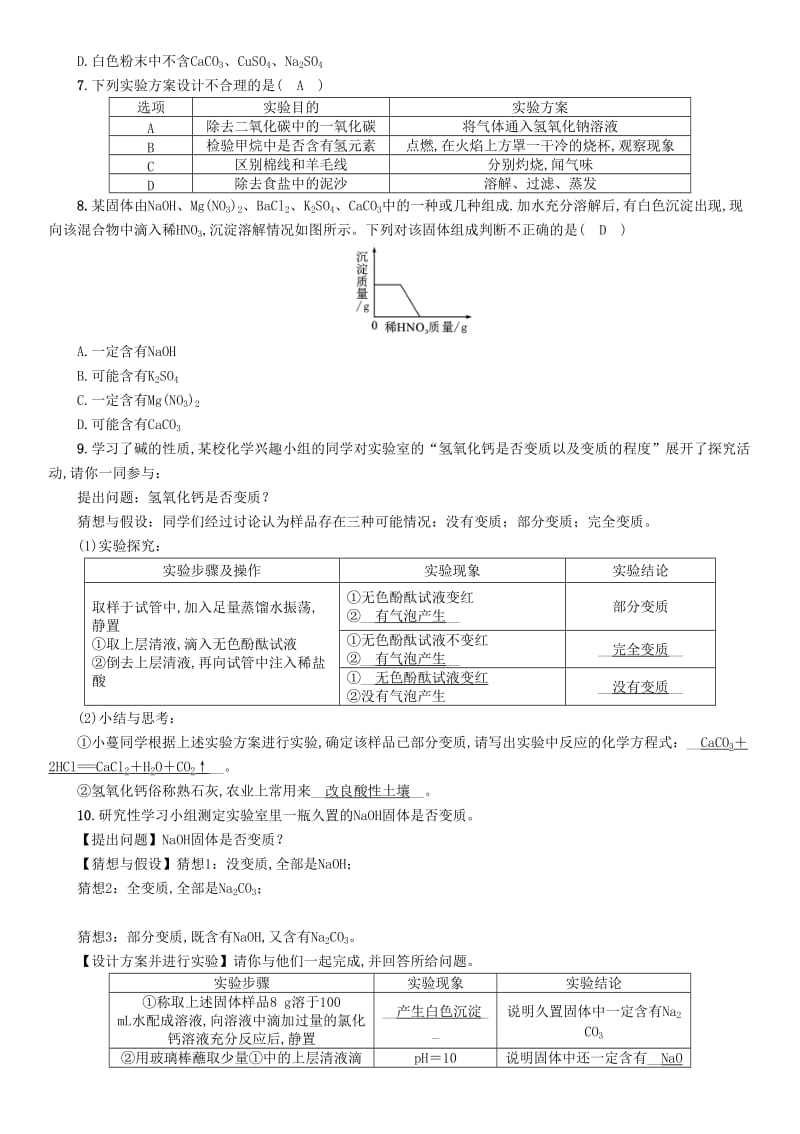 2019届中考化学毕业总复习 第2编 重点专题突破篇 专题突破2 检验与鉴别检测.doc_第2页