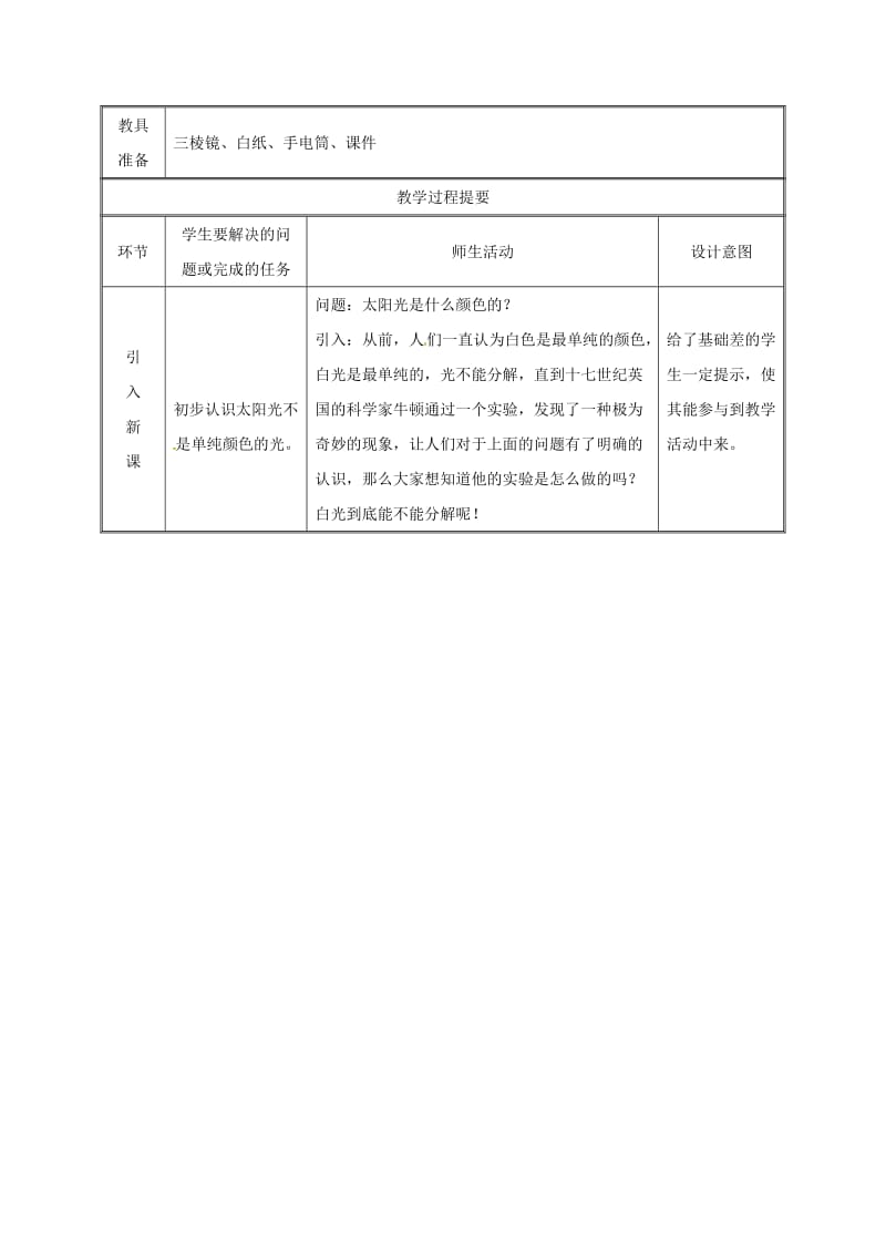 2019版八年级物理上册 4.5光的色散教案 （新版）新人教版.doc_第2页