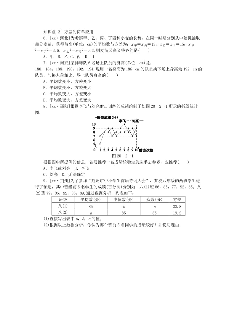 2018-2019学年八年级数学下册第二十章数据的分析20.2数据的波动程度第1课时方差练习 新人教版(1).doc_第2页