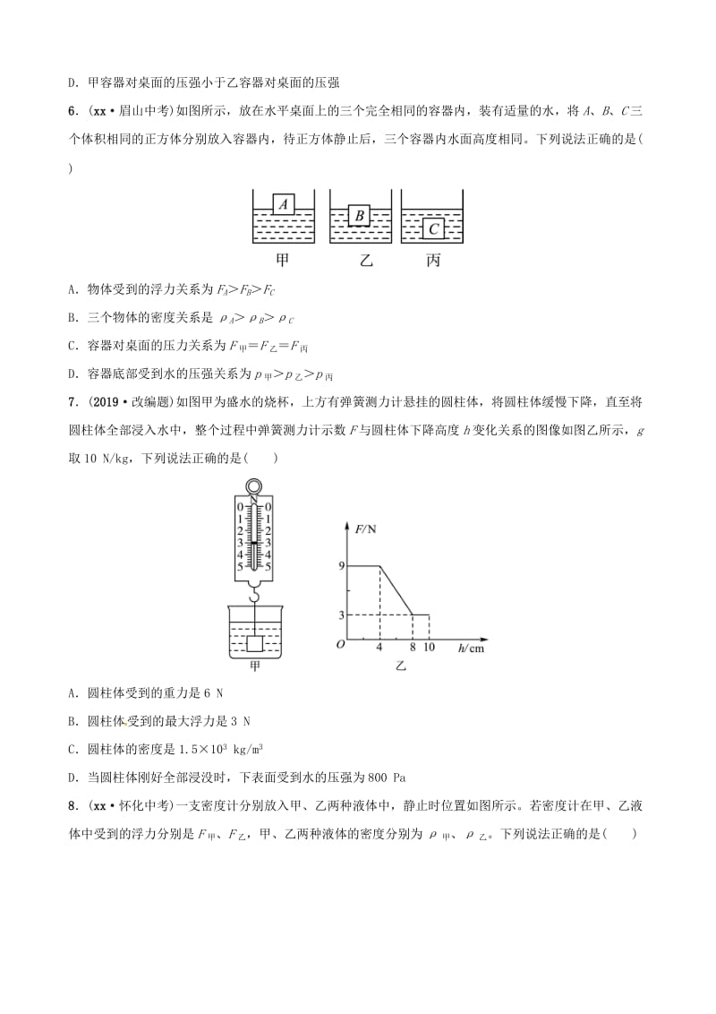 2019届中考物理 第八章 浮力复习练习.doc_第2页