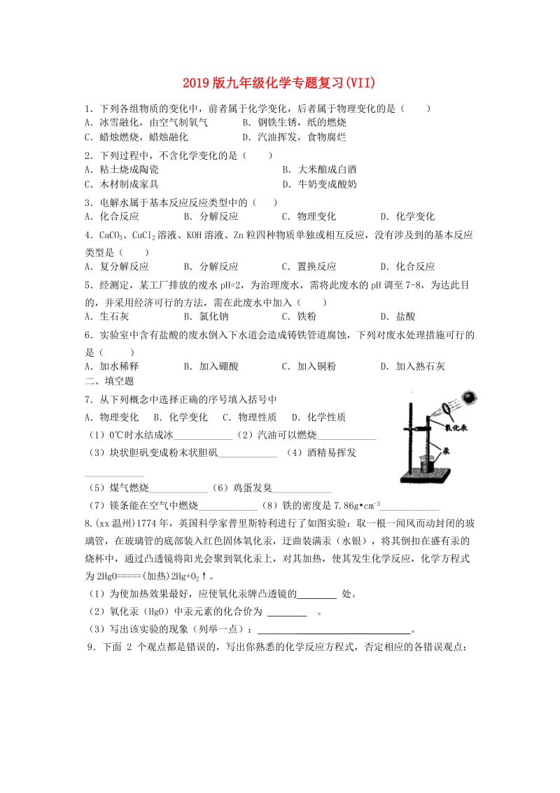 2019版九年级化学专题复习(VII).doc_第1页