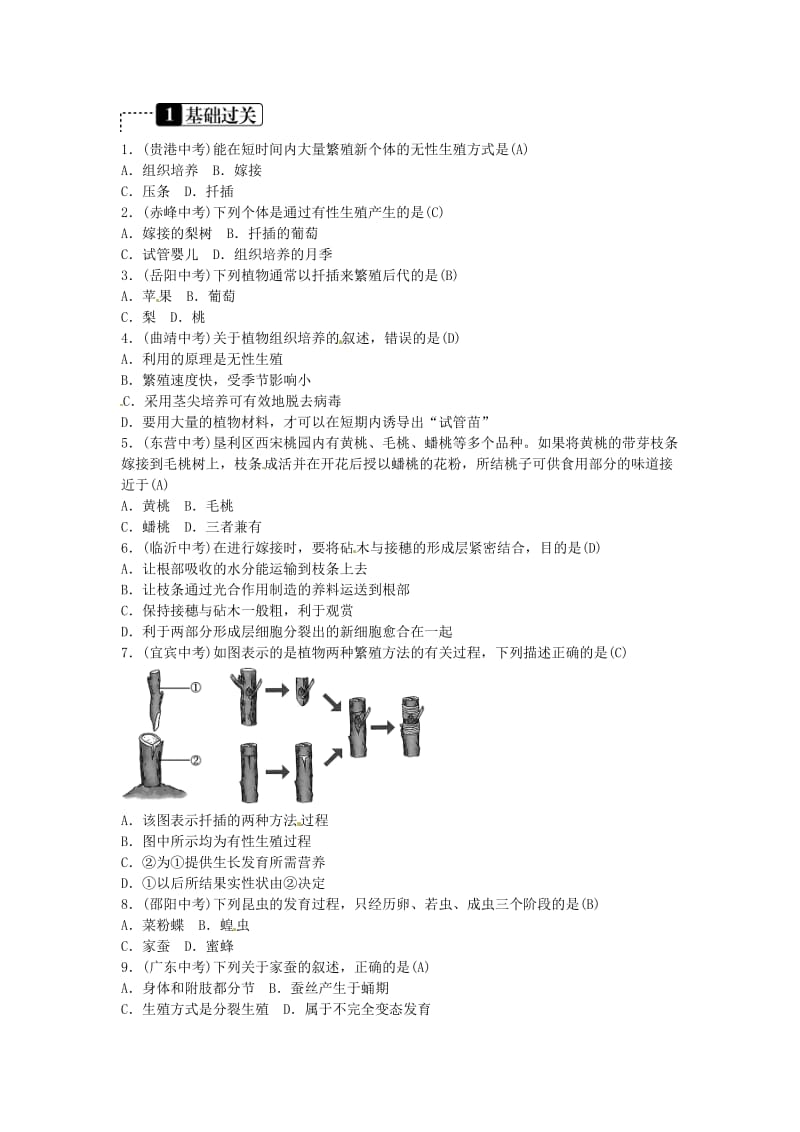 2019年中考生物总复习 主题六 生物的生殖和发育 遗传与变异 课时15 动物和植物的生殖和发育.doc_第2页