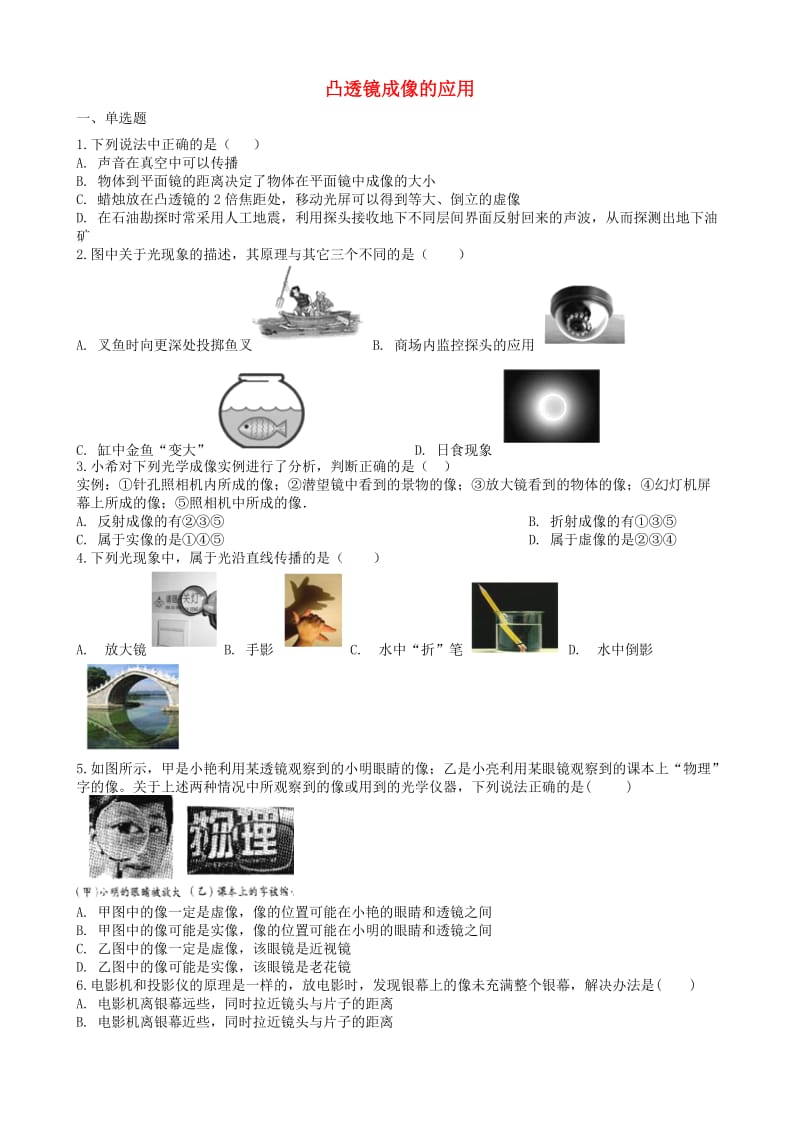 2019中考物理 知识点全突破系列 专题32 凸透镜成像的应用.doc_第1页