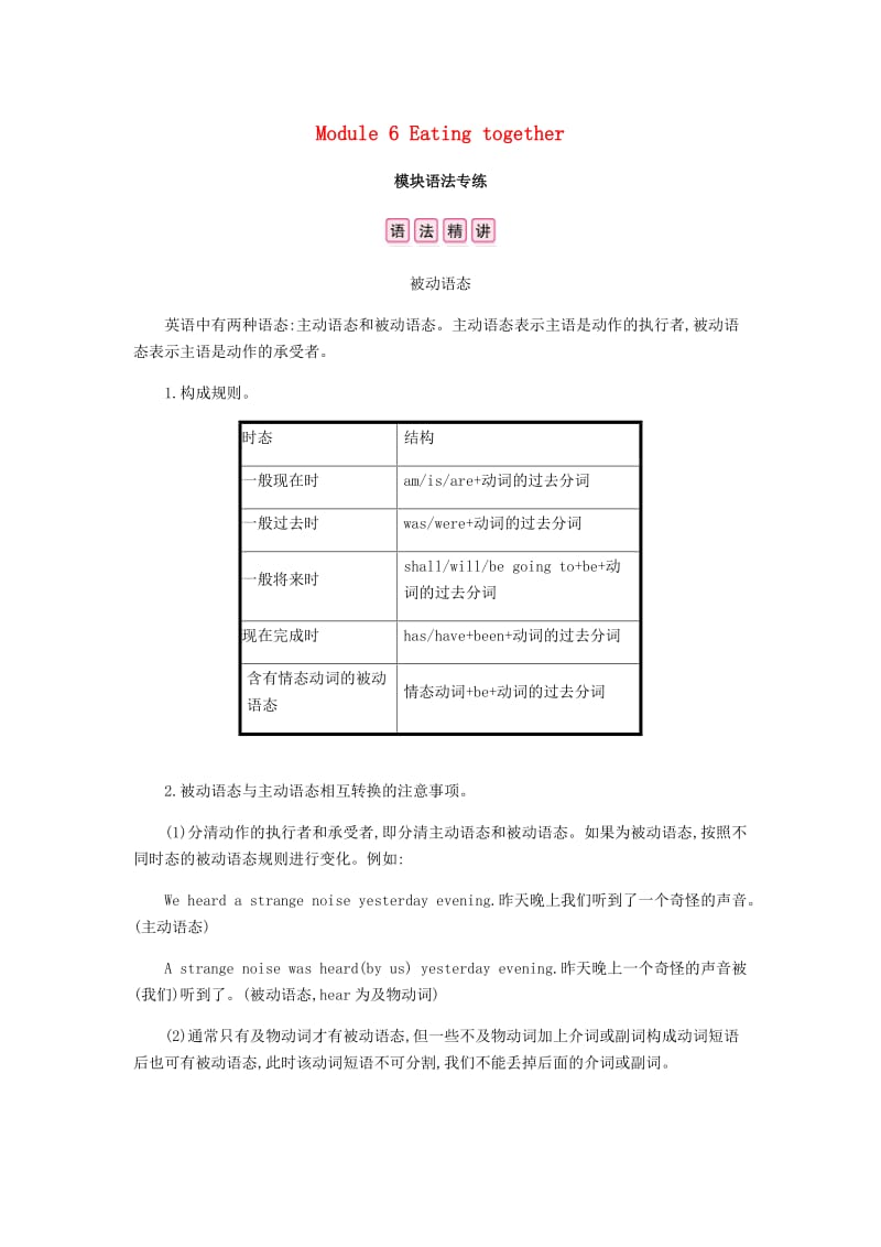 2019春九年级英语下册 Module 6 Eating together模块语法专练课时作业 （新版）外研版.doc_第1页