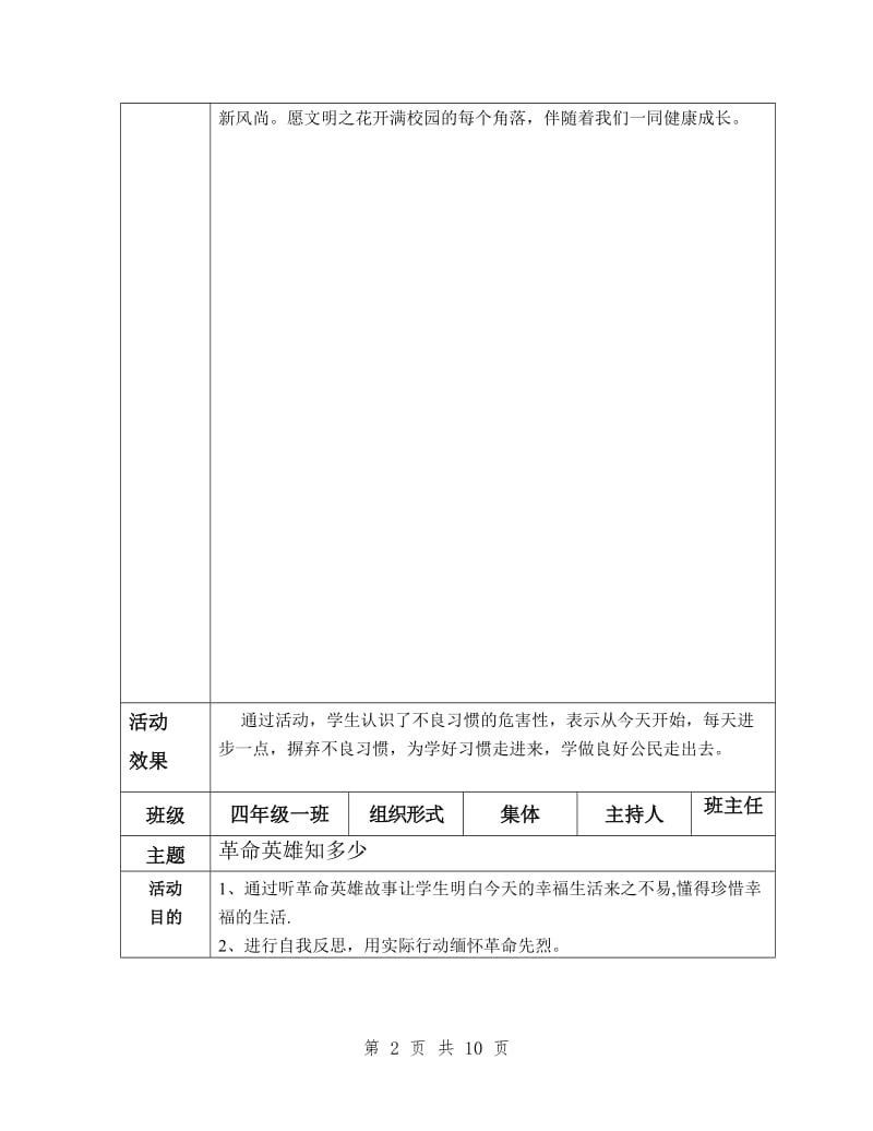 小学四年级主题班队会活动记录全册.doc_第2页