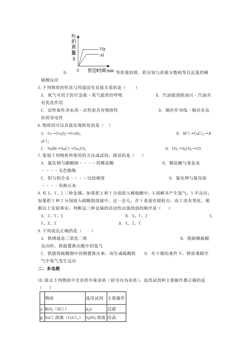 2019中考化学专题练习 金属和金属材料（含解析）.doc_第2页