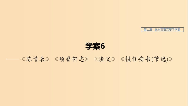 （江蘇專用）2020版高考語文新增分大一輪復(fù)習(xí) 第二章 教材文言文復(fù)習(xí)——《陳情表》《項(xiàng)脊軒志》《漁父》《報(bào)任安書（節(jié)選）》課件.ppt_第1頁