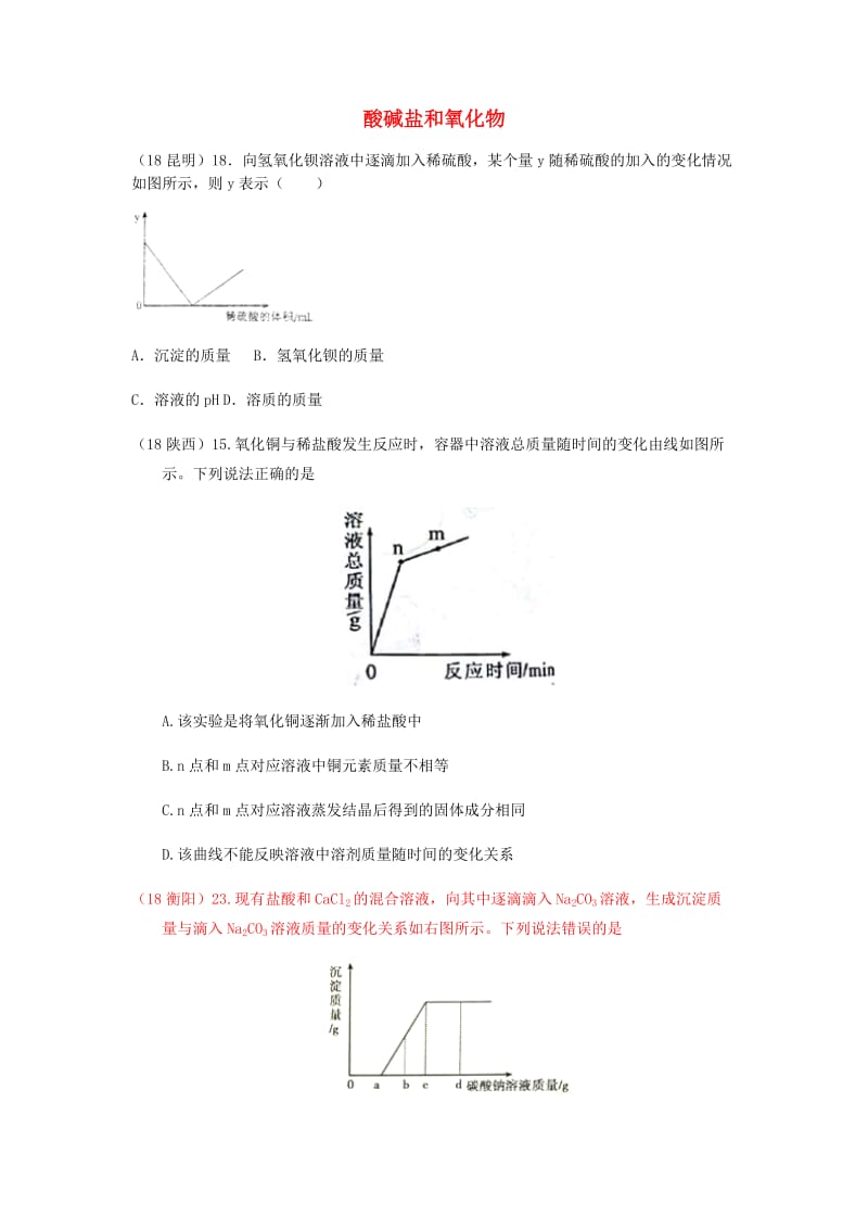 中考化学真题分类汇编 2 我们身边的物质 考点14 酸碱盐和氧化物 6化学反应 7图像题.doc_第1页