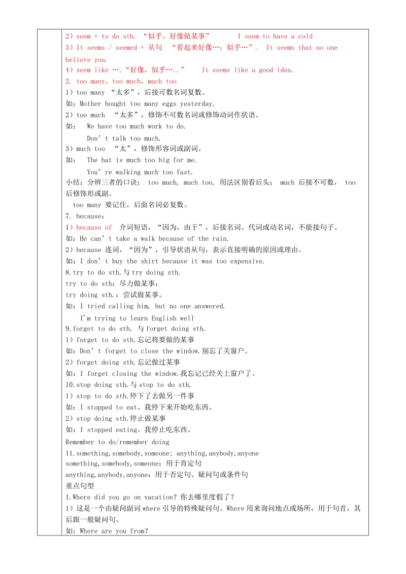 八年级英语上册 Unit 1 Where did you go on vacation讲义+习题 （新版）人教新目标版.doc_第2页