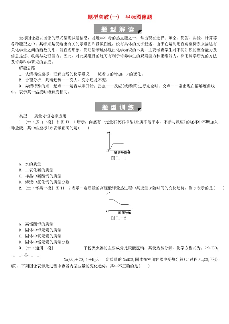 北京市中考化学基础复习 题型突破（一）坐标图像练习.doc_第1页