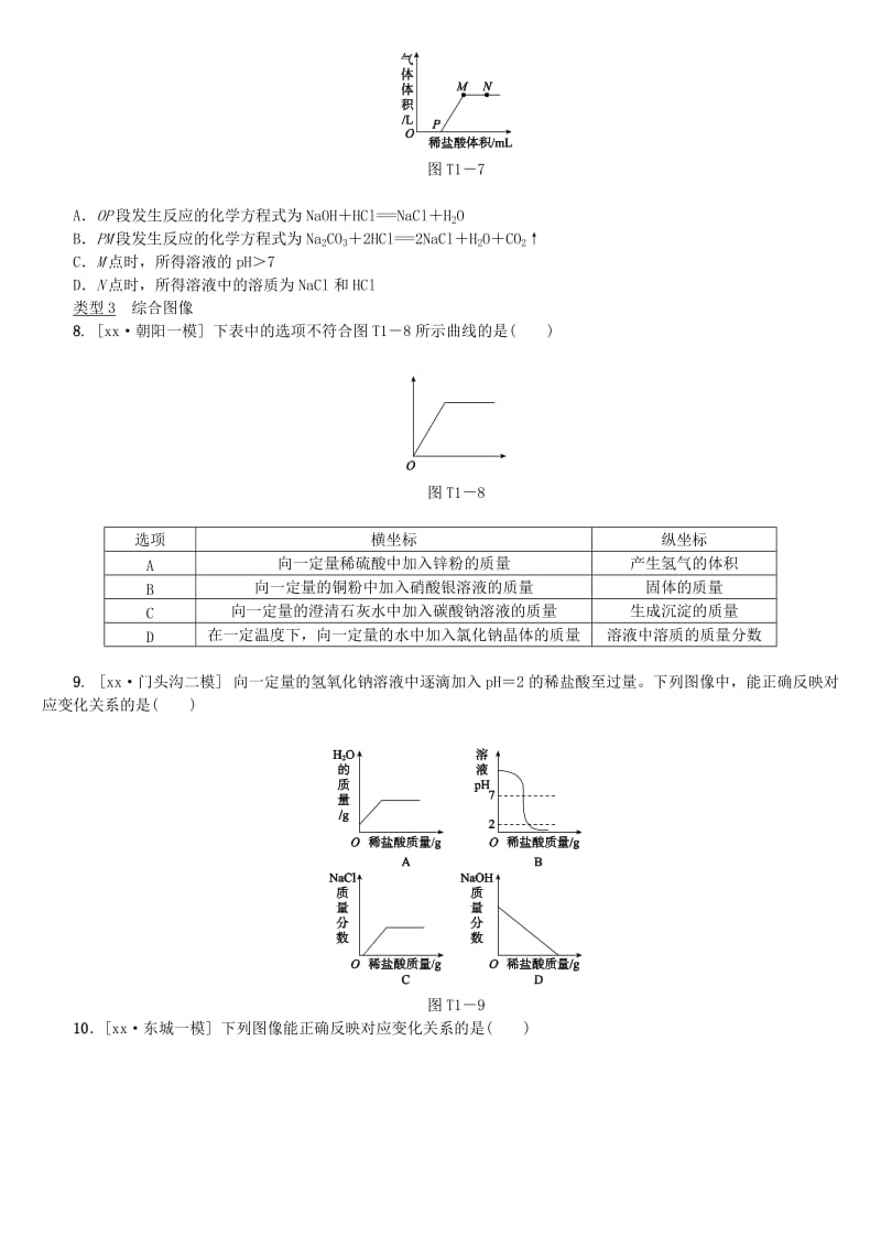 北京市中考化学基础复习 题型突破（一）坐标图像练习.doc_第3页