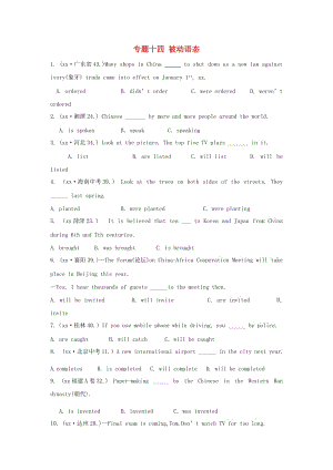 2019年中考英語復(fù)習(xí)分類匯編 小題狂做 專題十四 被動語態(tài).doc